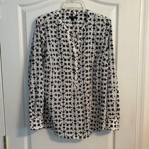 Talbots White Blouse with Black Key Print Large